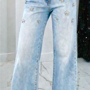 FLORESITA Embellished Women's Light Blue Flare Jeans